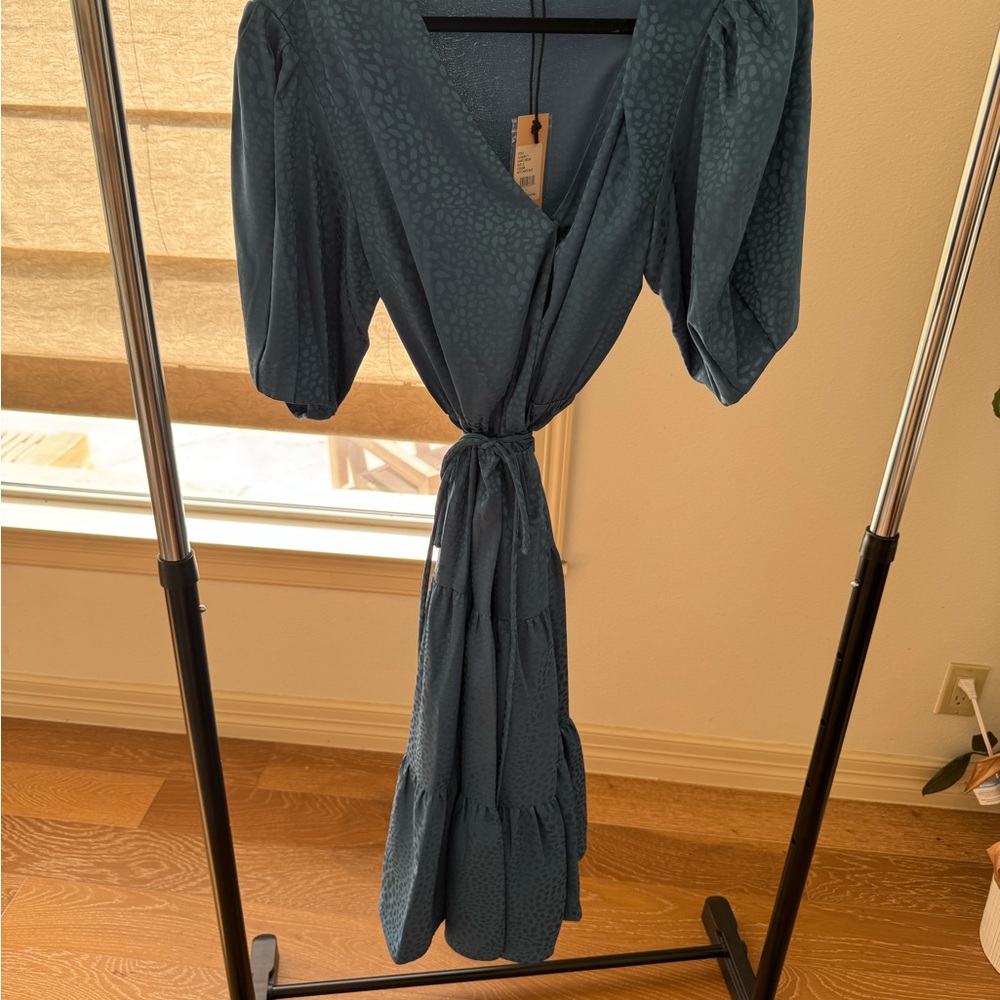 Rebecca Minkoff Green Wrap Sundress with Puff Sleeves